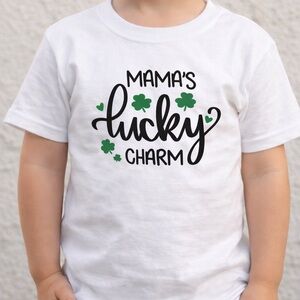 Mama’s Lucky Charm Youth St Patrick’s Day Shirt Gildan White Graphic Tee Unisex
